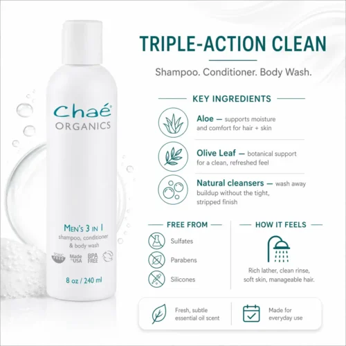 Men's 3 in 1 Organic Shampoo, Conditioner, and Body Wash