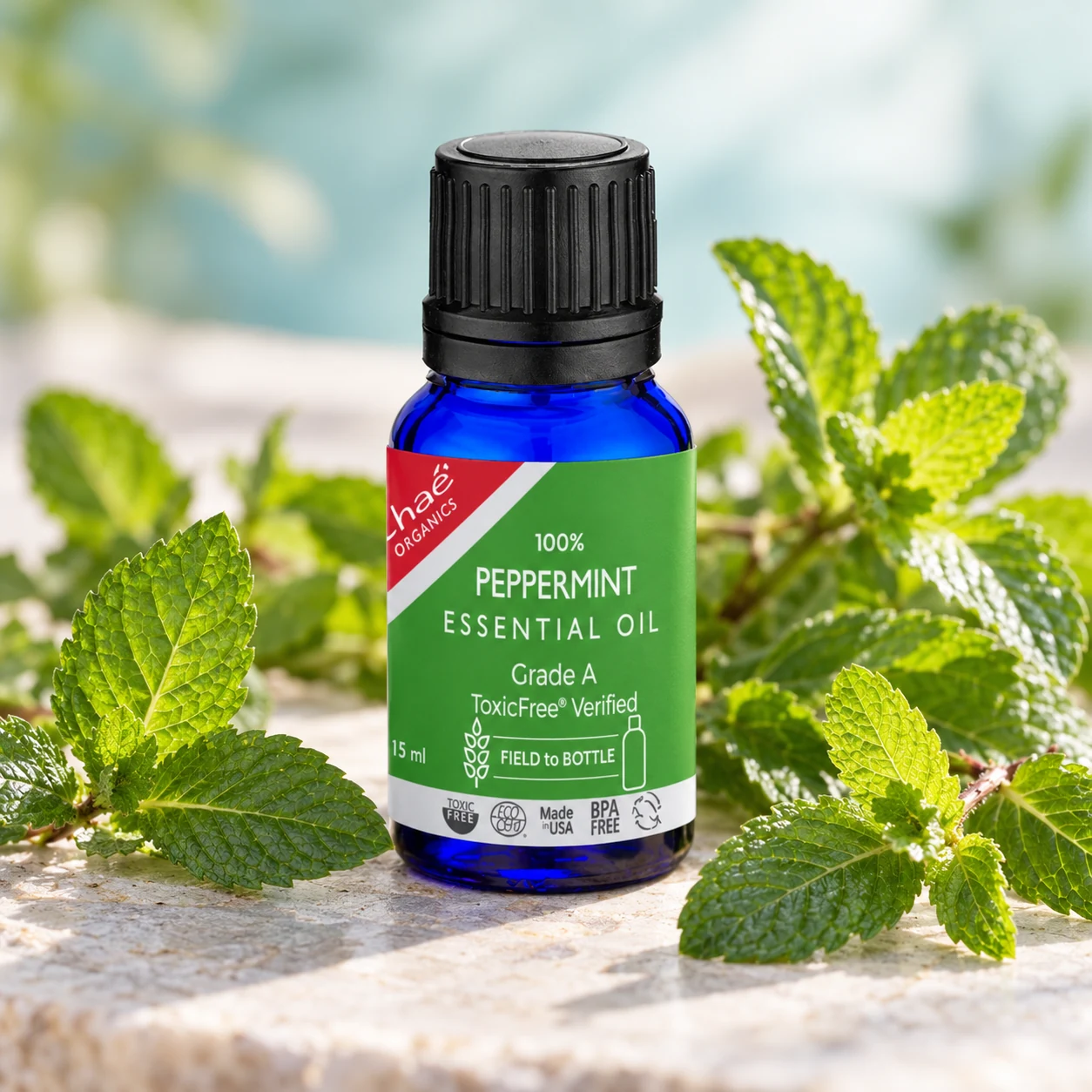 Peppermint Essential Oil with fresh peppermint sprigs